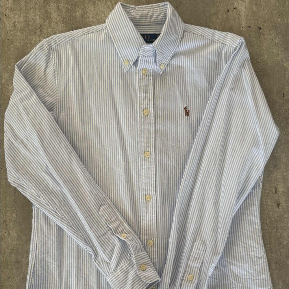 Ralph Lauren Light Blue and White Striped Button-Down Shirt